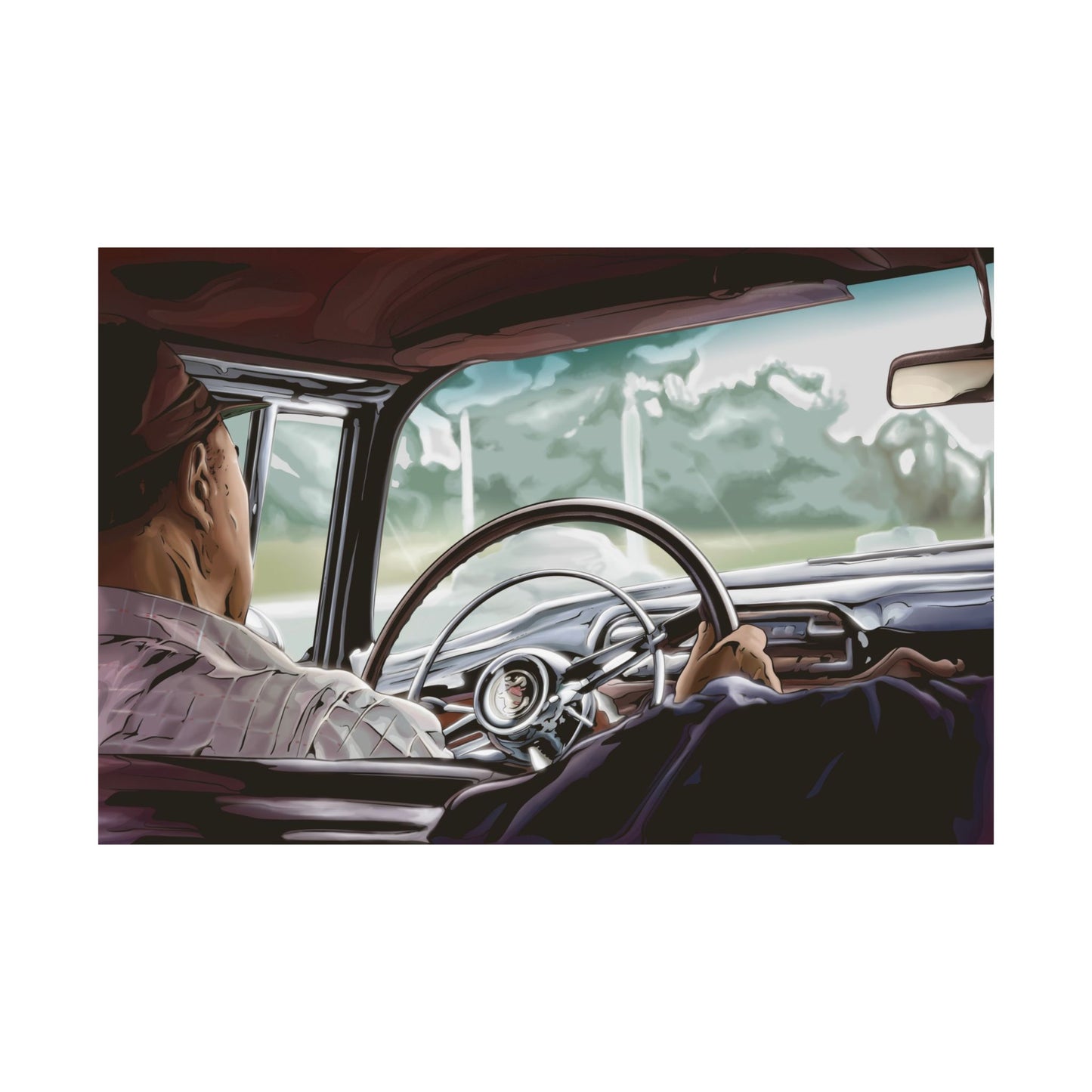 Papa Driving The Buick, 1954 - Retro Inspired Posters