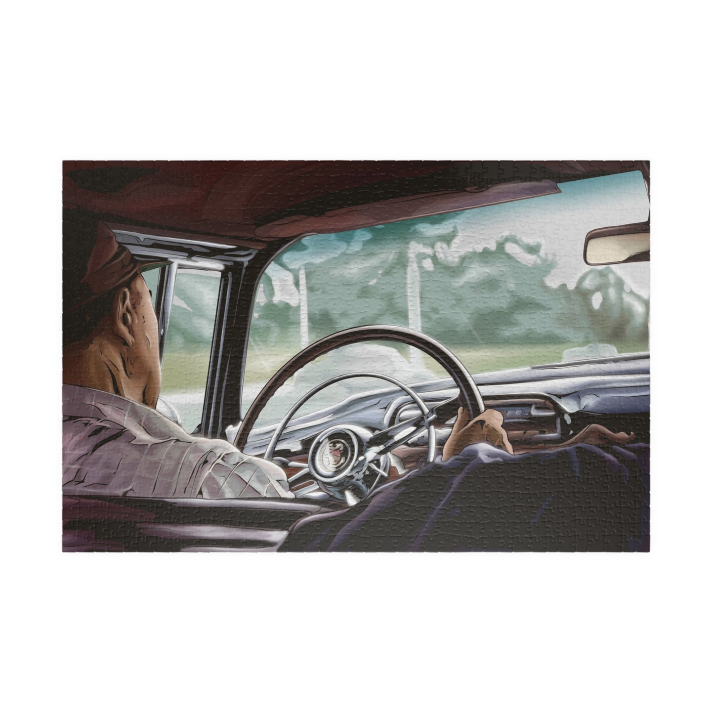 Papa Driving The Buick, 1954 - Retro Inspired Jigsaw Puzzle