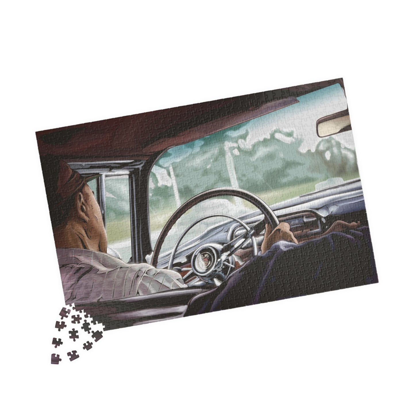 Papa Driving The Buick, 1954 - Retro Inspired Jigsaw Puzzle